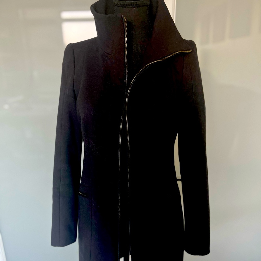 Zara basic black coat, slim fit in size small